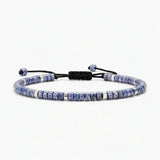 Dainty 4MM Gemstone Heishi Braided Bracelet Silver Accent Spacer Beads Handmade Woven Stackable Bracelet for Women #SB3151