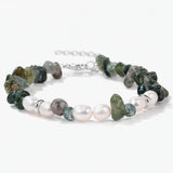 Handmade Healing Crystal Chip Bracelet Freshwater Pearl Beads Silver Extension Chain Women Fashion Stackable Bracelet #SB3136