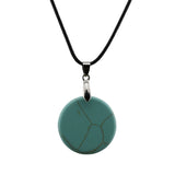 Natural Crystal Flat Round Disc Necklace, Genuine Gemstone Circle Coin Pendant, Minimalist Boho Healing Chakra Amulet with 18" Black Cord for Men & Women