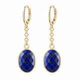 Stainless Steel Leverback Dangle Earrings Gold Plated Oval Faceted Natural Gemstone Drop Earrings Women Crystal Jewelry