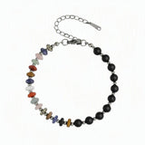6MM Heishi Disc Spacer Round Bead Matte Onyx Gemstone Bracelet Silver Chain Adjustable #SB3145