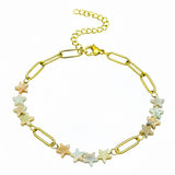 Natural Stone Star Bead Bracelet Stainless Steel Paperclip Link Chain Adjustable Layering Wrist Bracelets for Female #SB3162