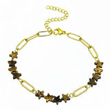 Natural Stone Star Bead Bracelet Stainless Steel Paperclip Link Chain Adjustable Layering Wrist Bracelets for Female #SB3162