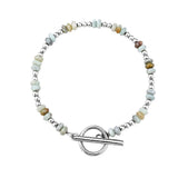 4MM Natural Stone Heishi Disc Bracelet Silver OT Toggle Clasp Dainty Stackable Boho Crystal Beaded Bracelets Women Jewelry #SB3147S
