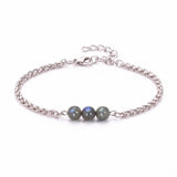 Natural Healing Crystal 3 Beads Bracelet Stainless Steel Wheat Chain Adjustable Unisex Gemstone Wrist Bracelets for Men Women #SB3155