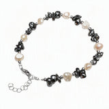 Natural Freshwater Pearl & Stone Bracelet Irregular Gemstone Chip Bead Silver Plated Adjustable Chain Bracelet for Women Gift