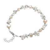 Natural Freshwater Pearl & Stone Bracelet Irregular Gemstone Chip Bead Silver Plated Adjustable Chain Bracelet for Women Gift