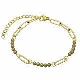 Gold Stainless Steel Paperclip Chain Bracelet Tiny Gemstone Bead Adjustable Dainty Layering Bracelets for Women #SB3161G