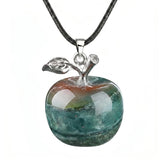 Natural Gemstone Apple Necklace for Women Men Healing Chakra Hand-Carved Crystal Pendant with Adjustable 18" Black Cord SN1371