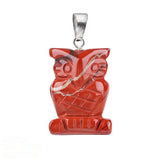 25mm Craved Owl Gemstone Pendant for Making Jewelry Healing Crystal Animal Figurine Gift SP2329