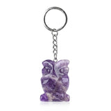 Natural Gemstone Owl Keychain - Hand-Carved Crystal Animal Key Ring for Women Men