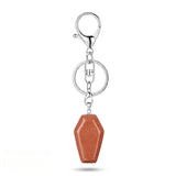 Natural Stone Coffin Keychain with Lobster Clasp Crystal Healing Gemstone Key Ring Bag Charm