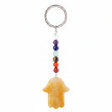 7 Chakra Stone Beads Chain Carved Gemstone Hamsa Hand Keychain Energy Balancing Healing Crystal Bag Charm of Fatima Key Ring  KC0671