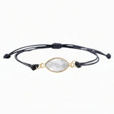 Natural Marquise Faceted Crystal Bracelet Adjustable Black Wax Rope Braided Healing Gemstone Unisex Handmade Jewelry #SB3128