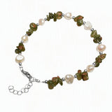 Natural Freshwater Pearl & Stone Bracelet Irregular Gemstone Chip Bead Silver Plated Adjustable Chain Bracelet for Women Gift