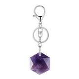 22mm Faceted Hexagon Natural Stone Keychain with Lobster Clasp Healing Crystal Bag Charm Ring Jewelry Gift