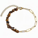 Natural Crystal Chip Beaded Bracelet Stainless Steel Paperclip Link Chain Adjustable Healing Gemstone Jewelry for Women #SB3165