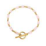 4MM Natural Stone Heishi Disc Bracelet Gold OT Toggle Clasp Dainty Stackable Boho Crystal Beaded Bracelets Women Jewelry #SB3147G