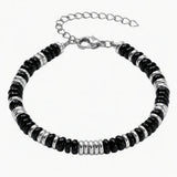 Handmade Flat Disc Stone Bracelet Silver Spacer Beads Lobster Claw Clasp Stackable Heishi Beaded Jewelry For Female Daily Wear #SB3139