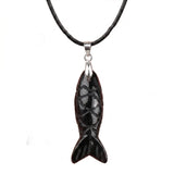 Handmade Craved Gemstone Fish Pendant Necklace 45cm Adjustable Leather Cord Spiritual Crystal Jewelry