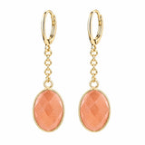 Stainless Steel Leverback Dangle Earrings Gold Plated Oval Faceted Natural Gemstone Drop Earrings Women Crystal Jewelry