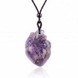 Hand Carved Human Heart Chakra Healing Crystal Stone Pendant Adjustable Cord Necklace Valentine Gift for Women #SN2043
