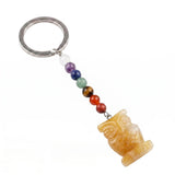 Natural Gemstone Owl Keychain with 7 Chakra Stone Beads Chains Hand-Carved Crystal Animal Key Ring for Women Men KC2329