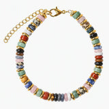Natural Stone 6mm Disc Bead Gold Plated Bracelet Adjustable Chain Heishi Wheel Bead Gemstone Bracelet for Women #SB3142