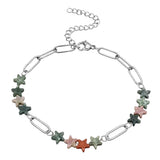 Natural Star Crystal Beaded Bracelet Stainless Steel Paperclip Chain Adjustable Multi‑Color Gemstone Bracelet Women Stacking #SB3162