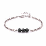 Natural Healing Crystal 3 Beads Bracelet Stainless Steel Wheat Chain Adjustable Unisex Gemstone Wrist Bracelets for Men Women #SB3155