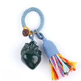 Healing Crystal Heart Key Ring Colorful Tassel Woven Rope Key Holder Women Spiritual Stone Bag Accessory Birthday Gift KC2043