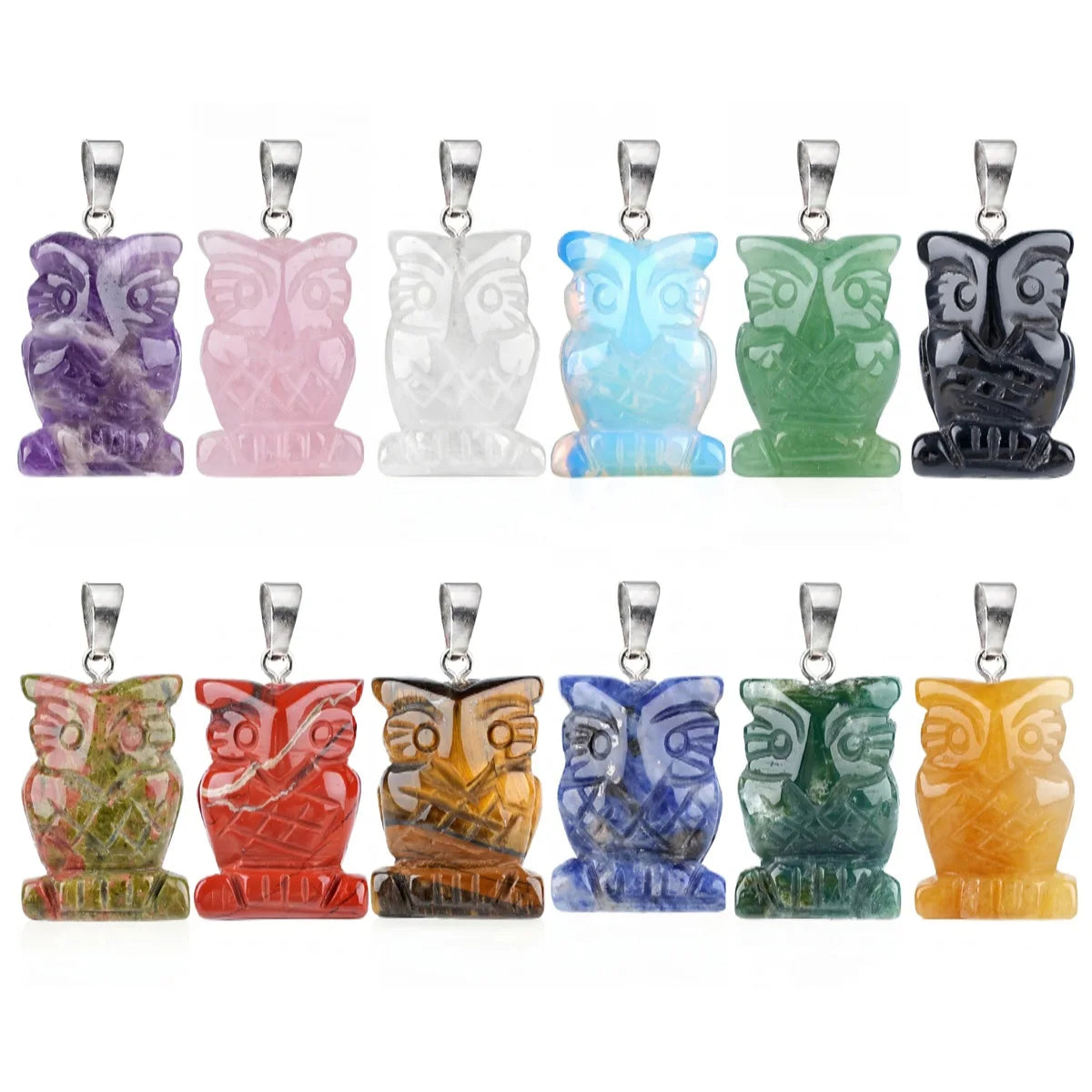 25mm Craved Owl Gemstone Pendant for Making Jewelry Healing Crystal Animal Figurine Gift SP2329