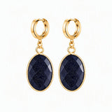 Gemstone Faceted Oval Gold Bezel Huggie Drop Earrings Gold Plated Stainless Steel Crystal Dangle Earrings Jewelry
