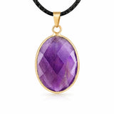 Gemstone Faceted Oval Gold Bezel Pendant Black Wax Rope Necklace Gift Multiple Stone Options Healing Crystal Necklace