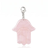 Natural Crystal Hamsa Hand Charm Tag Gemstone Bag Pendant with Lobster Clasp for Protection