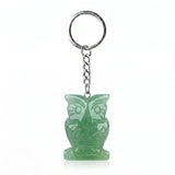 Natural Gemstone Owl Keychain - Hand-Carved Crystal Animal Key Ring for Women Men
