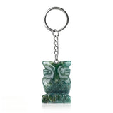 Natural Gemstone Owl Keychain - Hand-Carved Crystal Animal Key Ring for Women Men