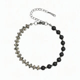 6MM Heishi Disc Spacer Round Bead Matte Onyx Gemstone Bracelet Silver Chain Adjustable #SB3145