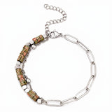Natural Gemstone Heishi Bead Paperclip Chain Bracelet Stainless Steel Adjustable Layering Bracelet Women Fashion Jewelry #SB3163