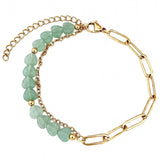 6MM Heart Shape Gemstone Paperclip Chain Bracelet Gold Stainless Steel Adjustable Dainty Stackable Women Jewelry #SB3164