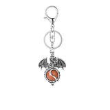 Gothic Winged Dragon Crystal Sphere Keychain, Natural Gemstone Chakra Healing Ball Key Ring, Vintage Pterosaur Bag Charm Pendant for Men & Women
