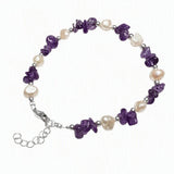 Natural Freshwater Pearl & Stone Bracelet Irregular Gemstone Chip Bead Silver Plated Adjustable Chain Bracelet for Women Gift