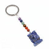 Natural Gemstone Owl Keychain with 7 Chakra Stone Beads Chains Hand-Carved Crystal Animal Key Ring for Women Men KC2329