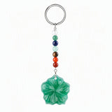 Natural Gemstone Flower Keychain with 7 Chakra Stone Beads Chain Hand Carved Gemstone Keyring Charm for Gift