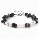 Handmade Healing Crystal Chip Bracelet Freshwater Pearl Beads Silver Extension Chain Women Fashion Stackable Bracelet #SB3136