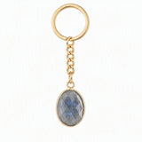 Oval Faceted Natural Crystal Gold Plated Keychain Multiple Stone Option Healing Stone Key Chain for Bag Decor