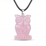 25mm Healing Crystal Owl Gemstone Necklace Jewelry Fashion Reiki Stone Pendant for Women Men 45CM Black Cord SN2329