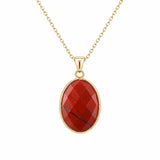 Mixed Gemstone Faceted Oval Gold Frame Pendant Necklace Dainty Gold Chain Unisex Crystal Jewelry for Daily Wear