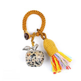Handmade Craved Healing Chakra Crystal 20MM Natural Gemstone Apple Tassel Keychain Healing Crystal Bag Charm Key Ring