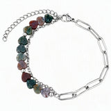 6MM Heart Shape Gemstone Paperclip Chain Bracelet Stainless Steel Adjustable Dainty Stackable Women Jewelry #SB3164